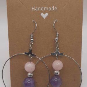 Boucles d'oreilles avec perle en améthyste et quartz rose