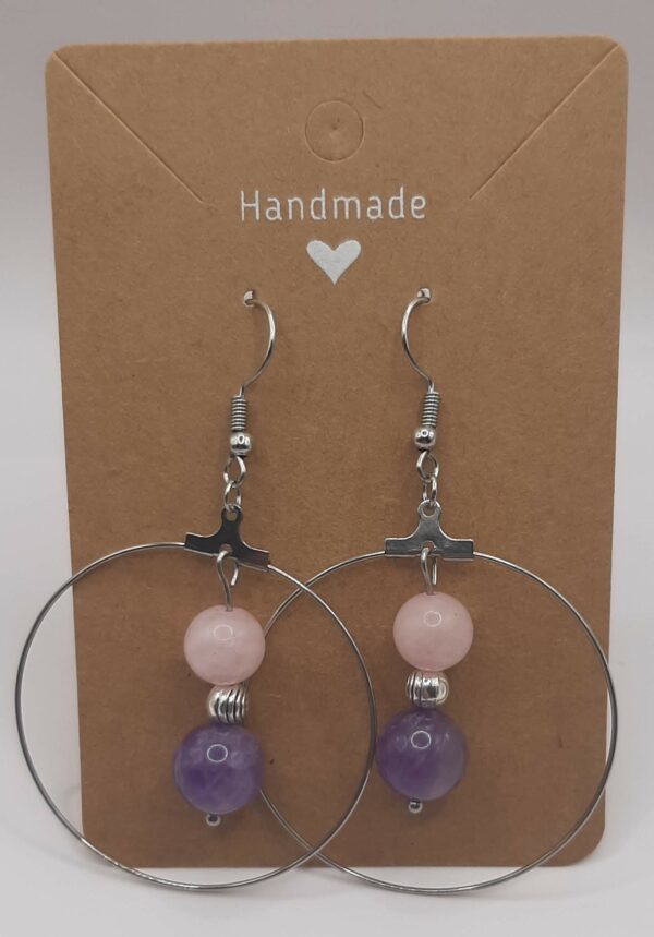 Boucles d'oreilles avec perle en améthyste et quartz rose