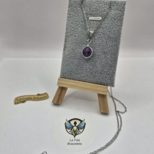 Pendentif couleur argent améthyste