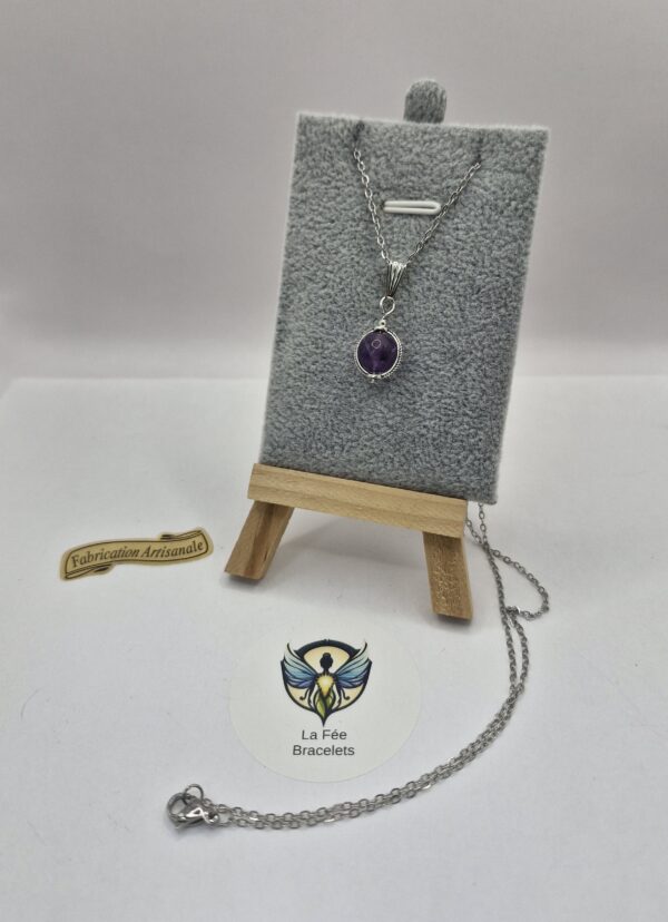 Pendentif couleur argent améthyste